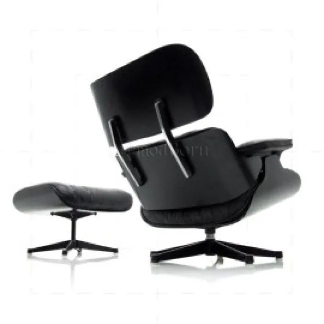 Eames Style Lounge Chair und Ottoman – Schwarzes Leder & schwarzes Holz — image 2