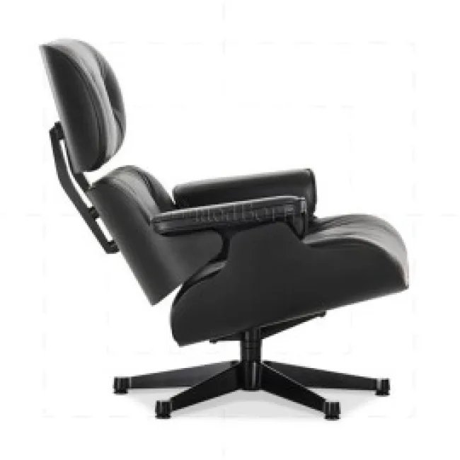 Eames Style Lounge Chair und Ottoman – Schwarzes Leder & schwarzes Holz — image 3