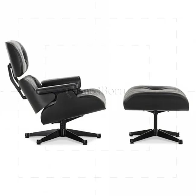 Eames Style Lounge Chair und Ottoman – Schwarzes Leder & schwarzes Holz — image 5