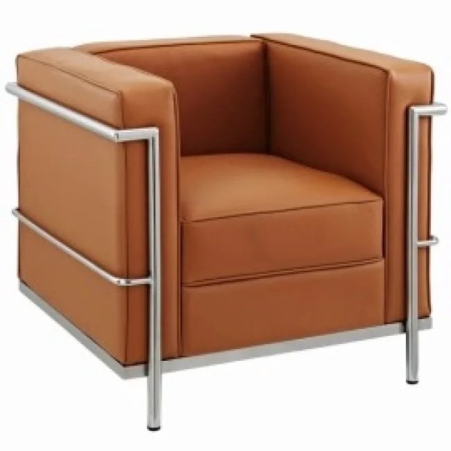 Le Corbusier Style LC2 Canapé 1 place cuir Cognac — Modborn