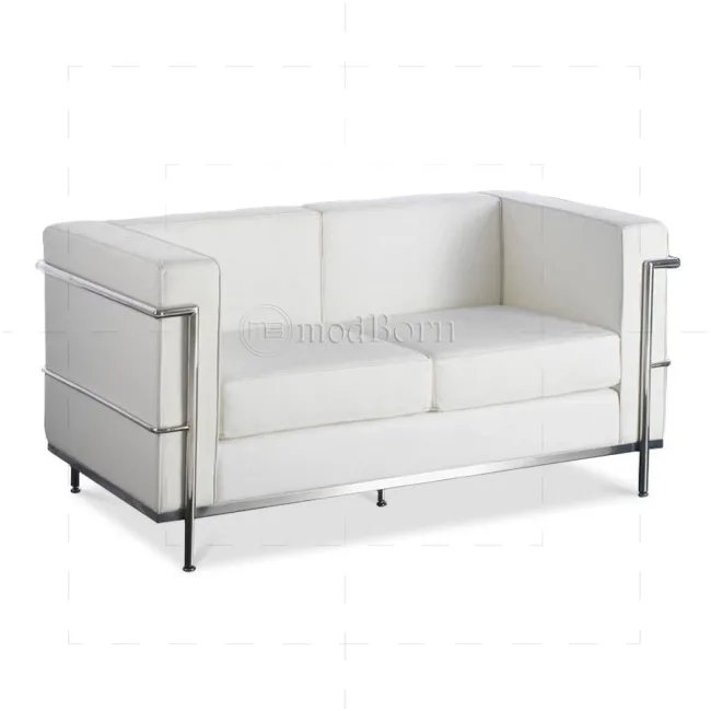 Le Corbusier Style LC2 Sofa 2 Sitzer Weiß Leder — image 5