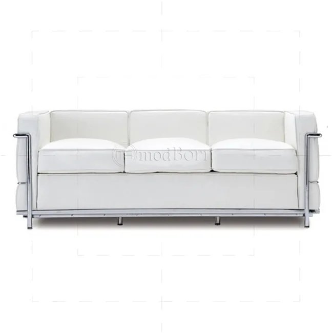 Le Corbusier Style LC2 Sofa 3-Sitzer Weiß Leder — image 4