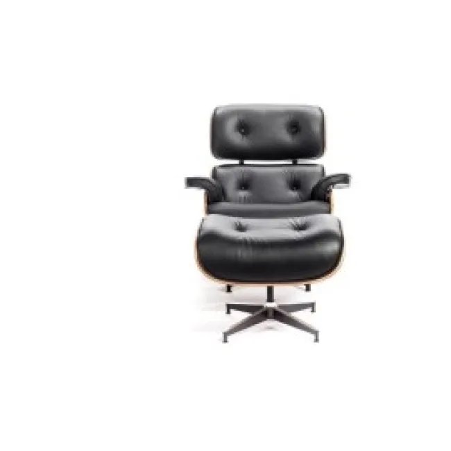 Eames Style Lounge Chair und Ottoman – Schwarz Leder, Eiche — image 2