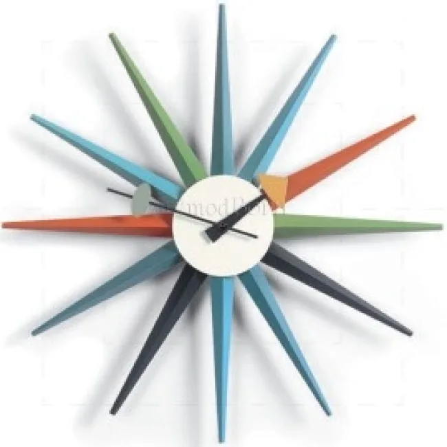 George Nelson Style Sunburst Wall Clock — Multicolor