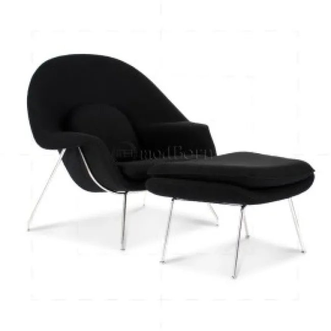 Eero Saarinen Style Womb Chair - Fauteuil Womb Laine Cachemire Noir