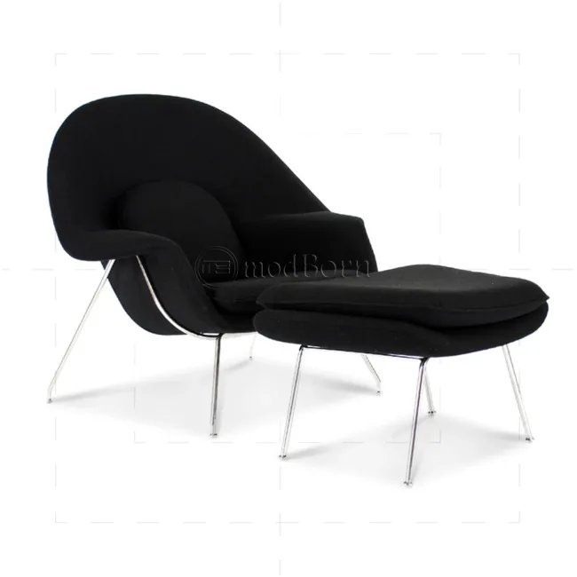 Eero Saarinen Style Womb Stuhl – Schwarz Cashmere-Wolle — image 2