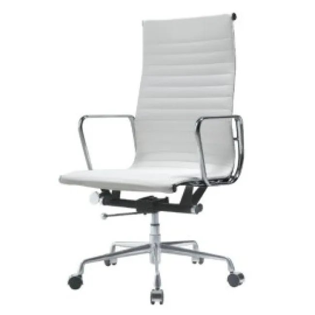 Fauteuil de bureau Eames EA119 – Dossier haut, cuir blanc ribbed