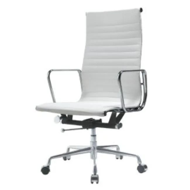 Ea119 Eames Style Office Chair High Back Ribbed White Leather
