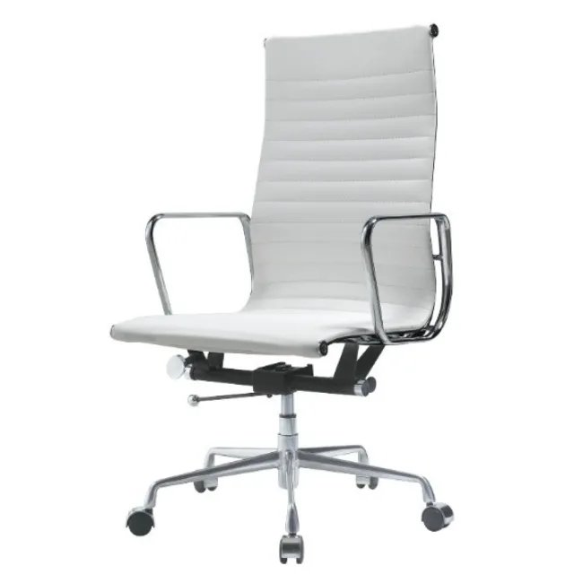 Ea119 Eames Style Office Chair Hochlehne Geripptes Weißes Leder — image 3