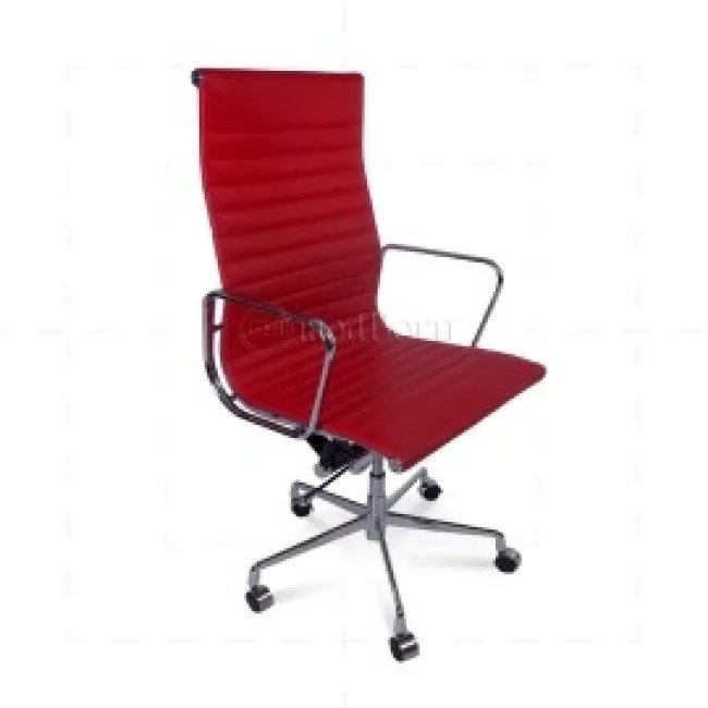 Ea119 — Fauteuil de bureau Eames dossier haut cuir rouge