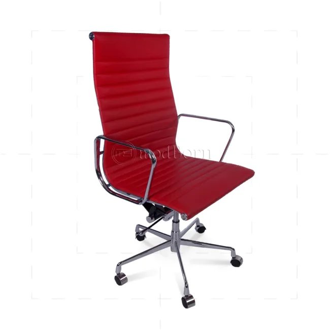 EA119 Eames Bürostuhl – Hochlehner, geripptes rotes Leder — image 7