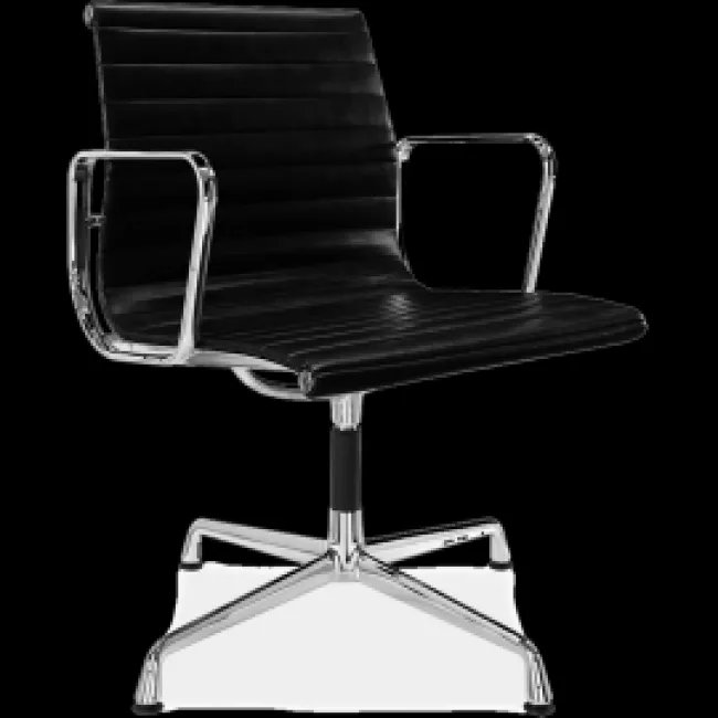 Ea108 Eames Fauteuil de Bureau Dossier Bas Cuir Noir