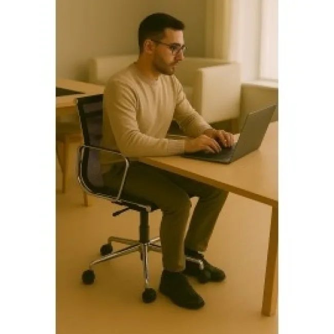 Ea108 Eames Style Sillón Oficina Mesh Respaldo Bajo Tela Negra — image 5
