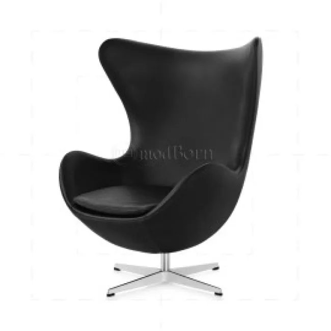 Fauteuil Œuf style Arne Jacobsen — Cuir Noir