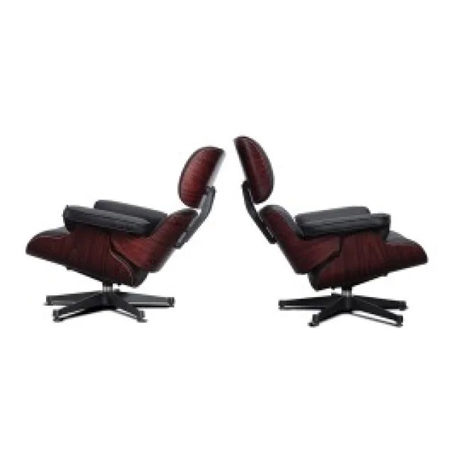 Eames Style Lounge Sessel & Ottoman – Schwarzes Leder (Taller) — image 5