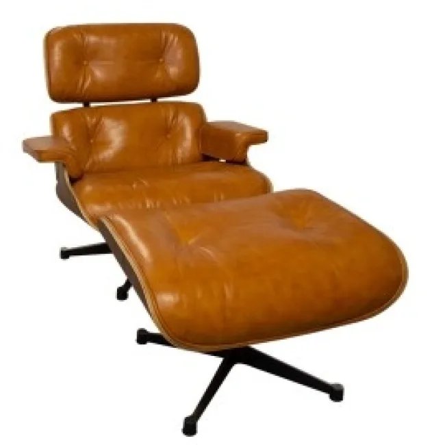 Eames Style Loungesessel & Ottoman – Braunes Leder, Nussbaum — image 2