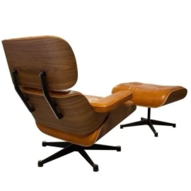 Eames Style Loungesessel & Ottoman – Braunes Leder, Nussbaum — image 3