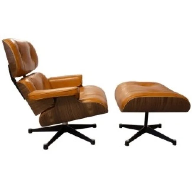 Eames Style Loungesessel & Ottoman – Braunes Leder, Nussbaum — image 4