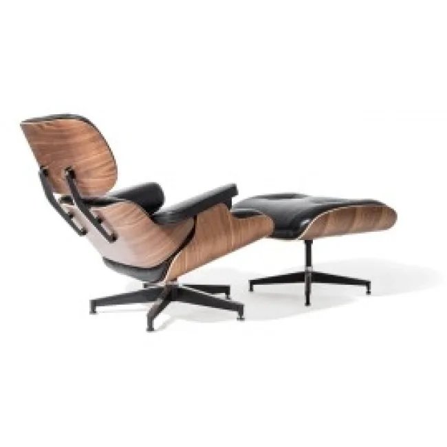 Eames Loungesessel & Ottoman – Schwarzes Leder, Nussbaum — image 2