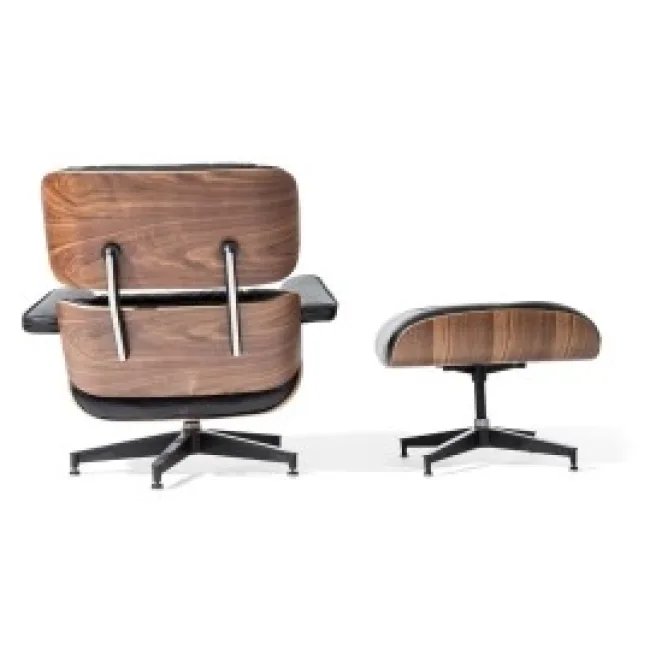 Eames Loungesessel & Ottoman – Schwarzes Leder, Nussbaum — image 3