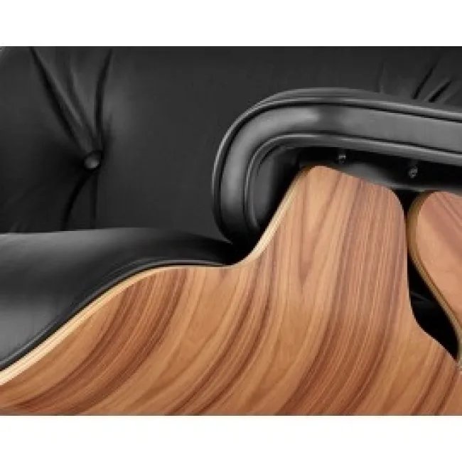 Eames Loungesessel & Ottoman – Schwarzes Leder, Nussbaum — image 4