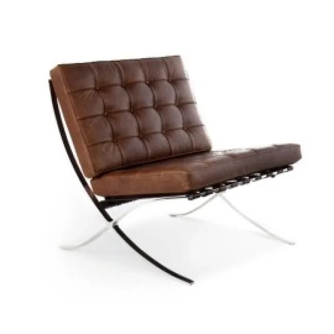Fauteuil Barcelona inspiré — Cuir vintage marron