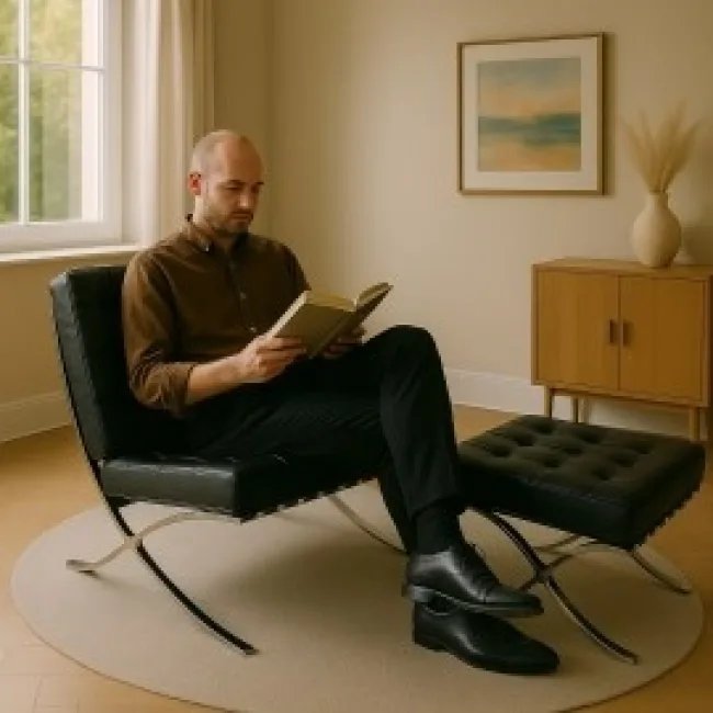 Fauteuil Barcelona inspiré — Cuir vintage marron — image 4