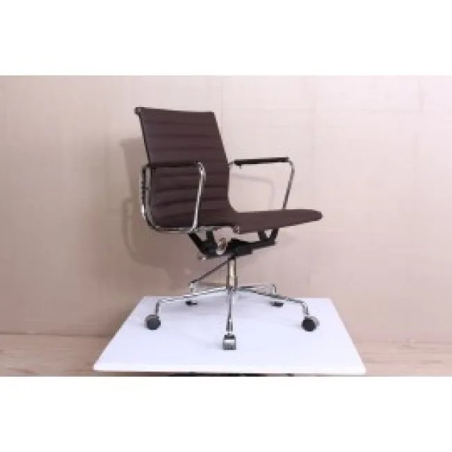 Fauteuil de bureau dossier bas — cuir brun foncé