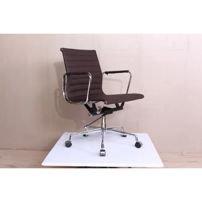 Fauteuil de bureau dossier bas — cuir brun foncé — image 3