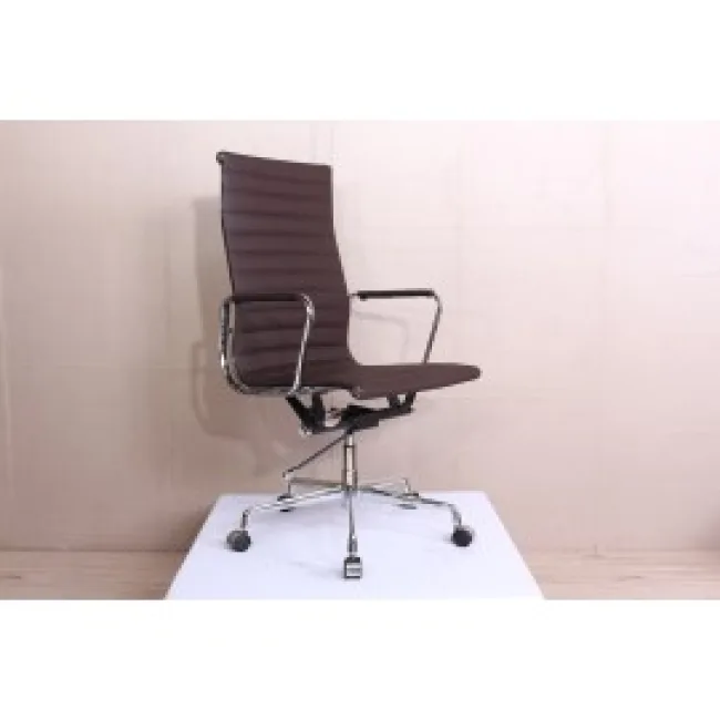 Office Chair High Back Ribbed Dark Brown Leather — Eames‑style Executive