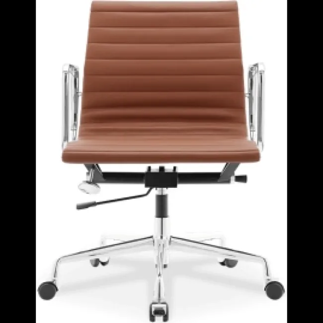 Office Chair Low Back Ribbed Cognac Brown Leather — Modborn