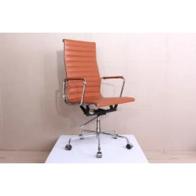 Office Chair High Back Ribbed Cognac Brown Leather — Modborn