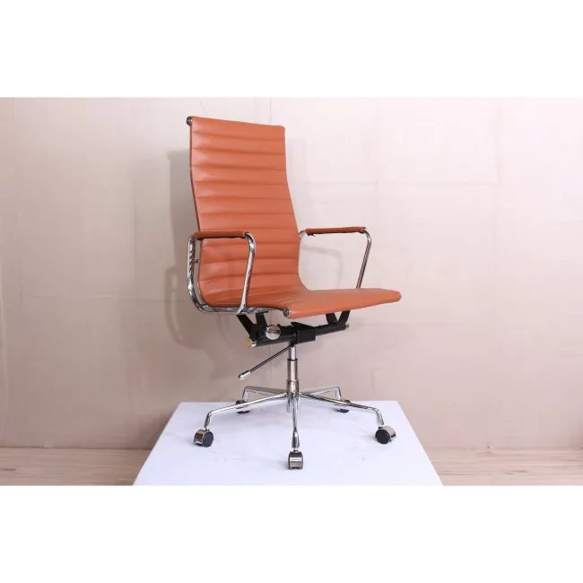 Fauteuil de bureau dossier haut en cuir cognac - Modborn — image 3