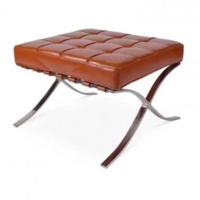 Barcelona Inspired Ottoman Cognac Brown Leather