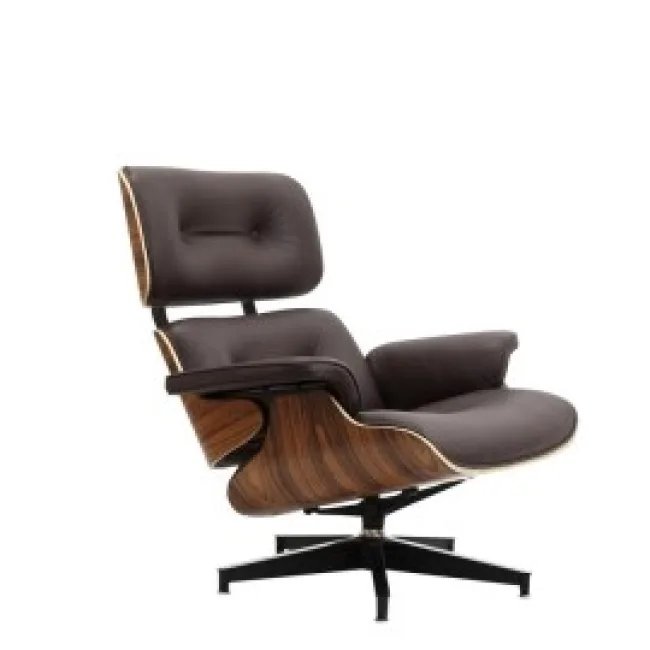 Fauteuil & Ottoman Cuir Brun Foncé — Noyer | Modborn — image 2