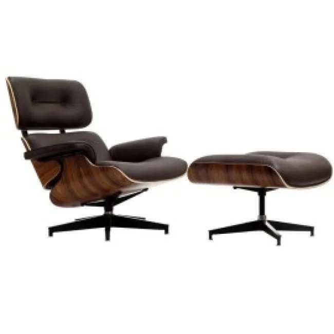 Fauteuil & Ottoman Cuir Brun Foncé — Noyer | Modborn — image 4