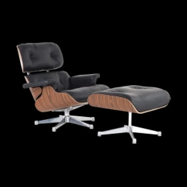 Fauteuil et Ottoman Cuir Noir Palissandre — Édition Argent | Modborn