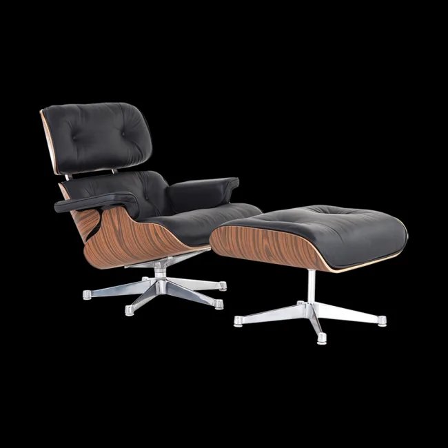 Fauteuil et Ottoman Cuir Noir Palissandre — Édition Argent | Modborn — image 5