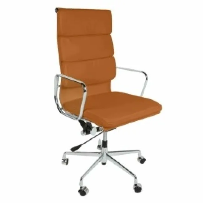 Office Chair High Back Soft Pad Cognac Brown Leather